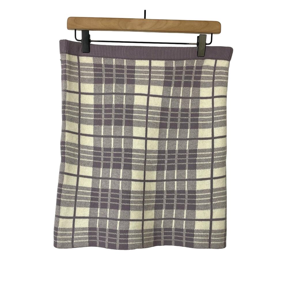 Love Tree NEW Purple Cream Plaid Knit Plazacore Flirty Academia Mini Skirt